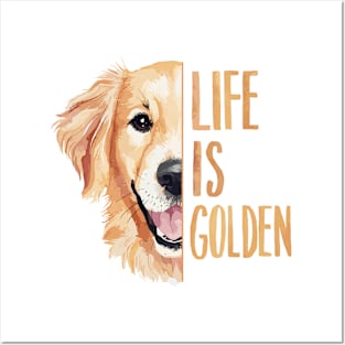 Life is Golden Half Face Dog Lover Quote Posters and Art